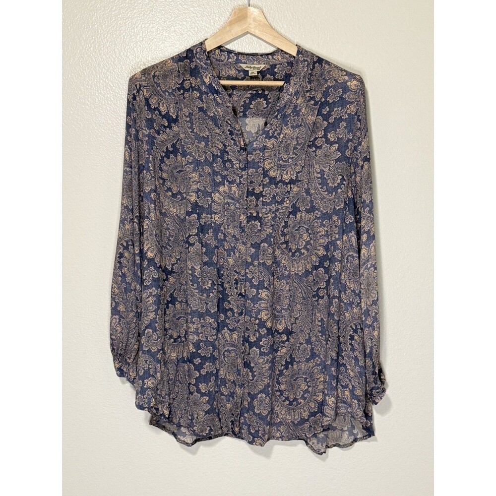 Lucky Brand Blue Paisley Button Shirt Top Pintuck Size 2X Boho  Business Casual